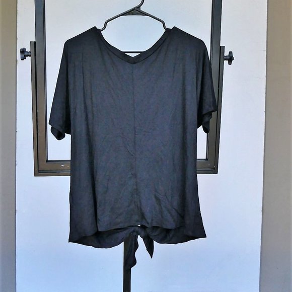 Isaac Liev BLACK Short Sleeve Front-Tie Knot Top M - Picture 4 of 13